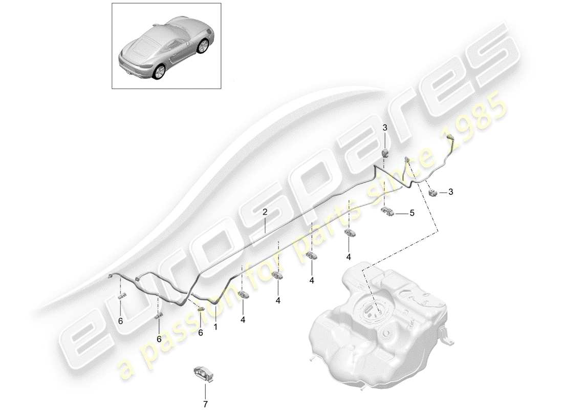 porsche 718 cayman (2020) fuel line part diagram