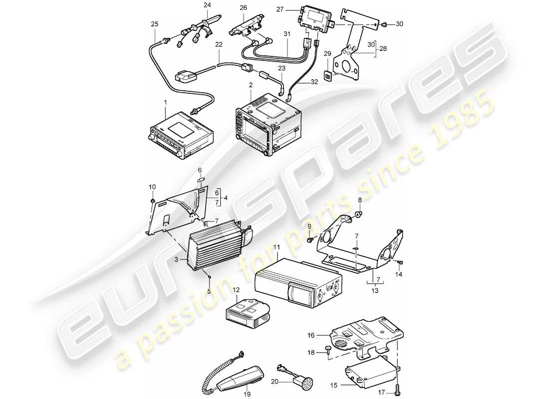 porsche 996 t/gt2 (2002) radio unit - navigation system - telephone - d - mj 2003>> part diagram