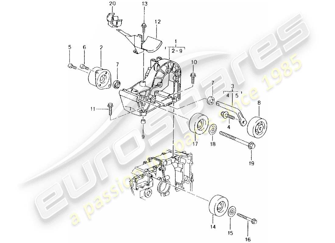 porsche boxster 986 (2001) belt tensioning damper - relay roller - bracket part diagram