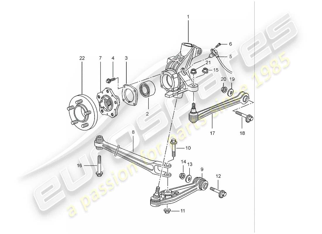 porsche boxster 986 (2003) rear axle - wheel carrier - upper link - wheel hub part diagram