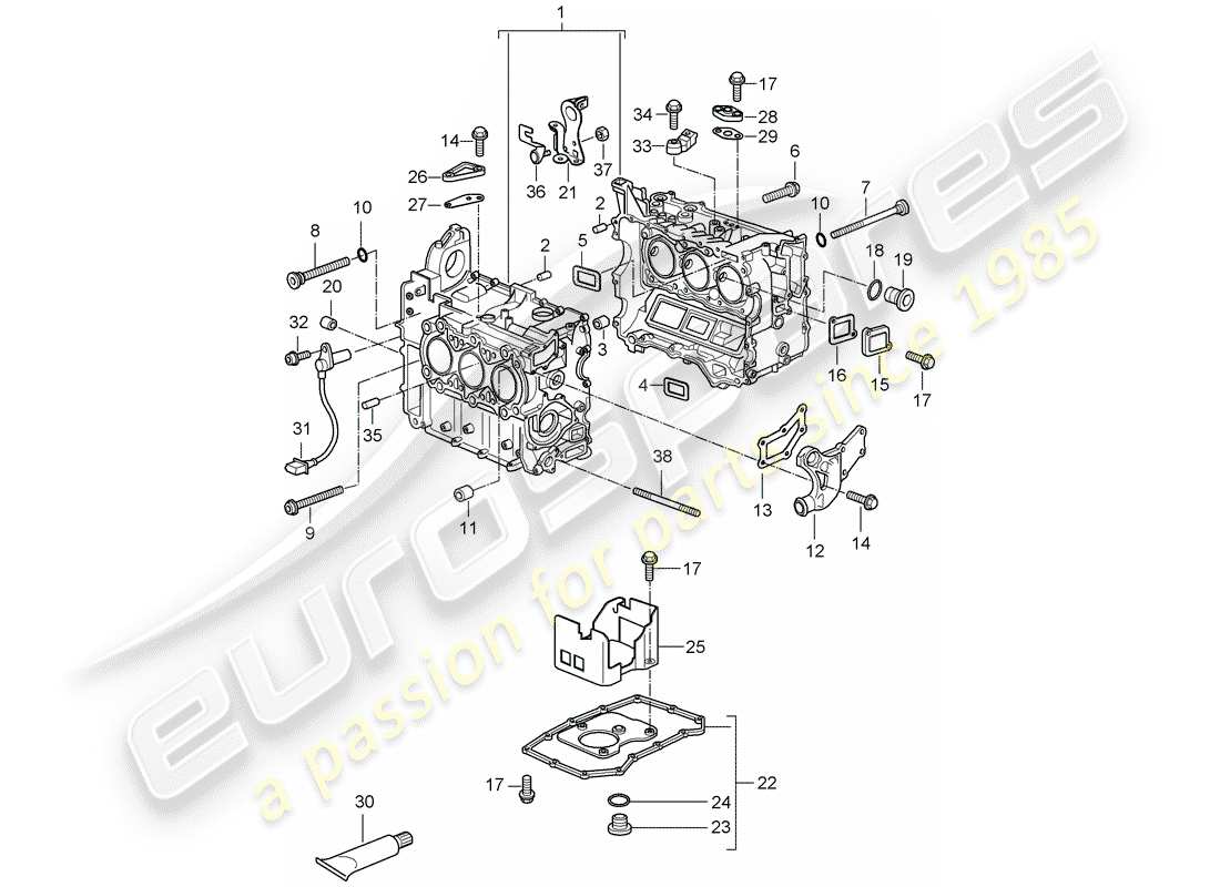 porsche boxster 986 (2003) crankcase - - - repair set for maintenance - see illustration: part diagram