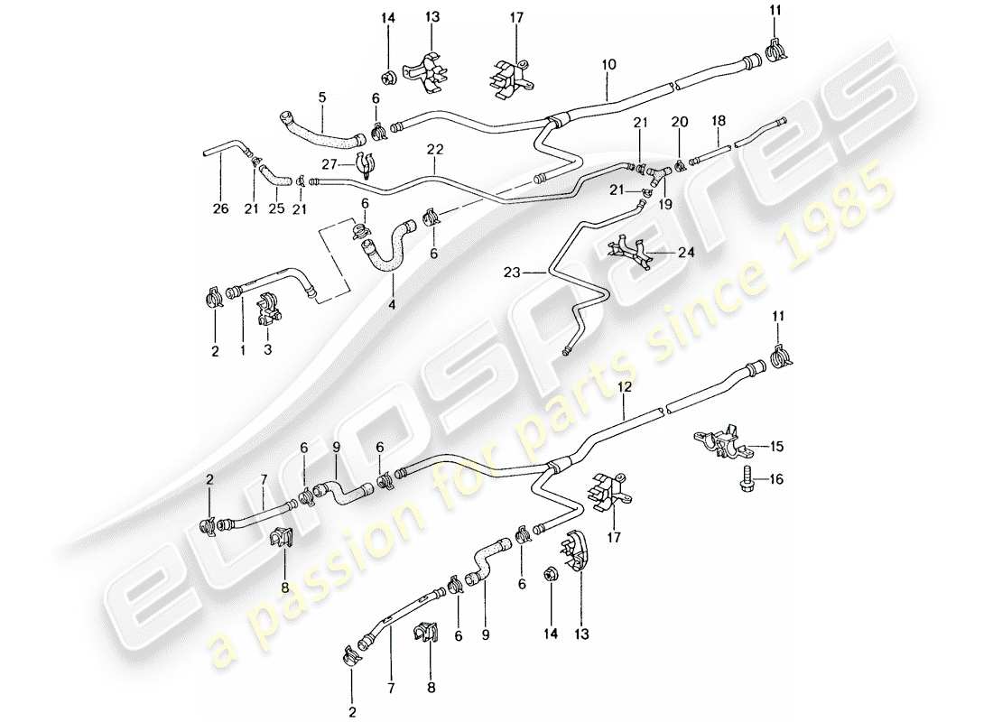 porsche boxster 986 (2003) water cooling part diagram