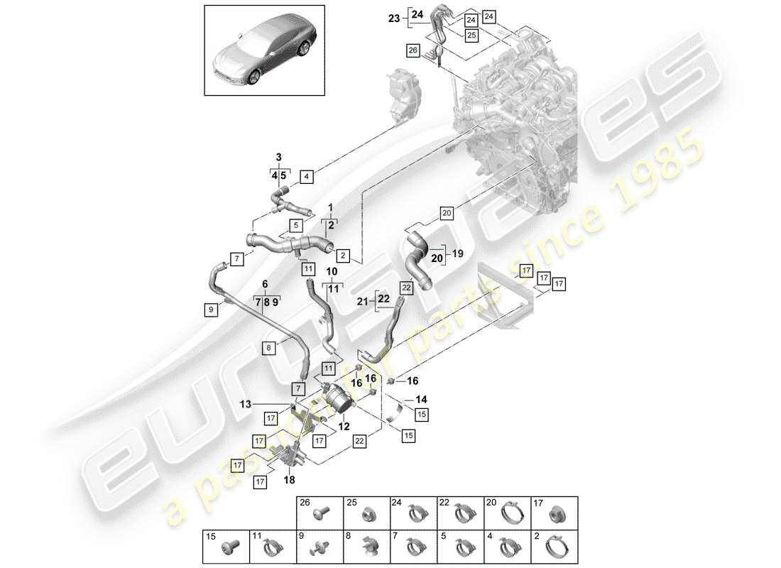 porsche panamera 971 (2019) water cooling part diagram