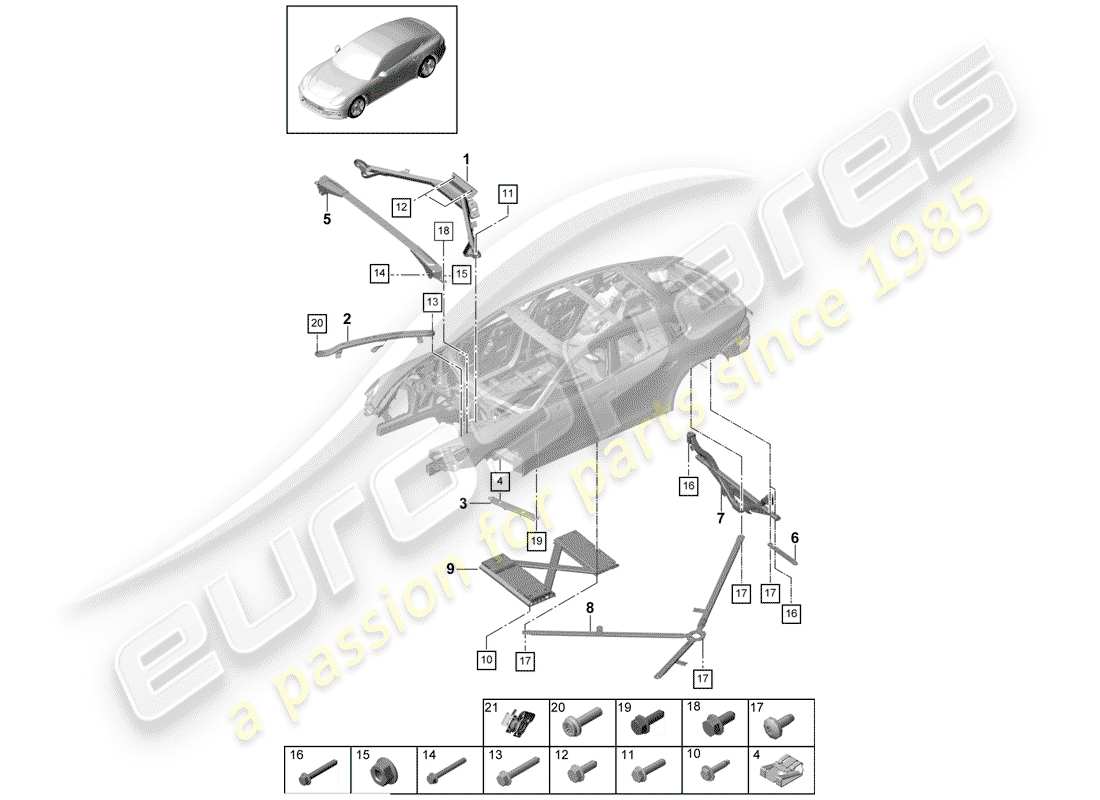 porsche panamera 971 (2019) dome strut part diagram