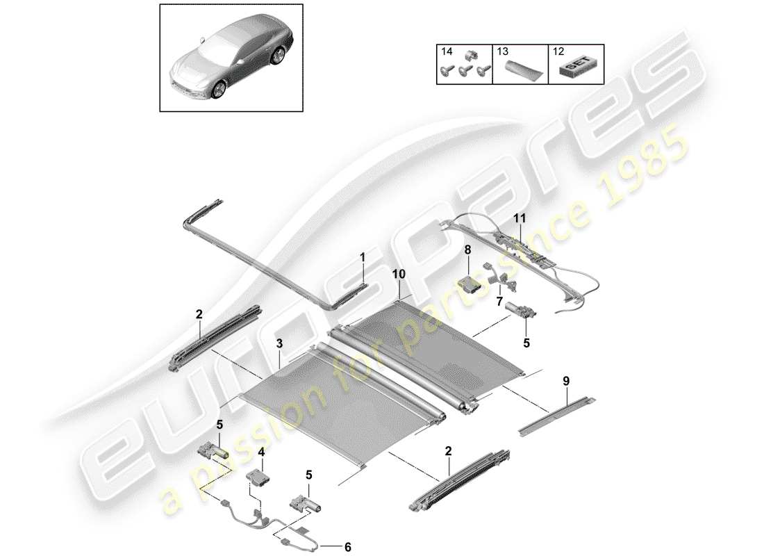 porsche panamera 971 (2019) glass sliding roof part diagram