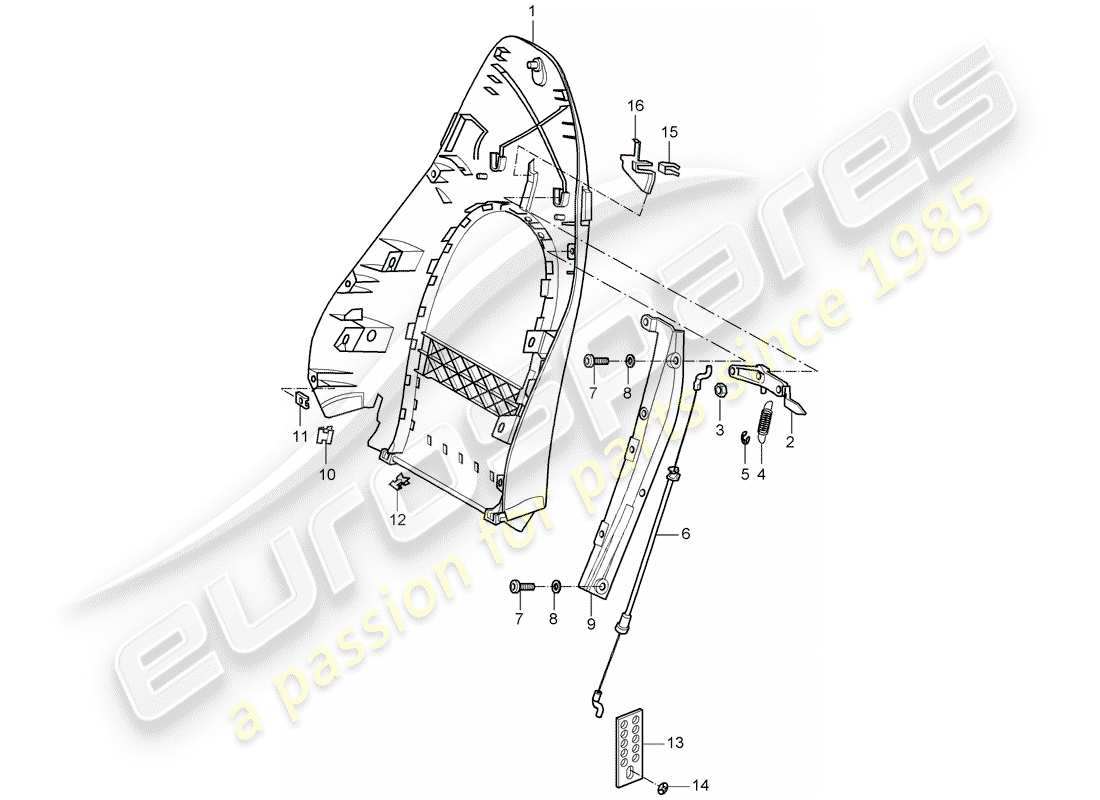 porsche boxster 986 (2000) backrest shell - standard seat - comfort seat part diagram