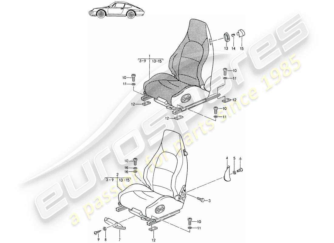 porsche seat 944/968/911/928 (1987) sports seat - complete - elect. vertical adjustment - d - mj 1994>> - mj 1994 part diagram