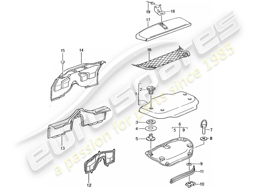 porsche boxster 986 (2003) trims - engine bay part diagram