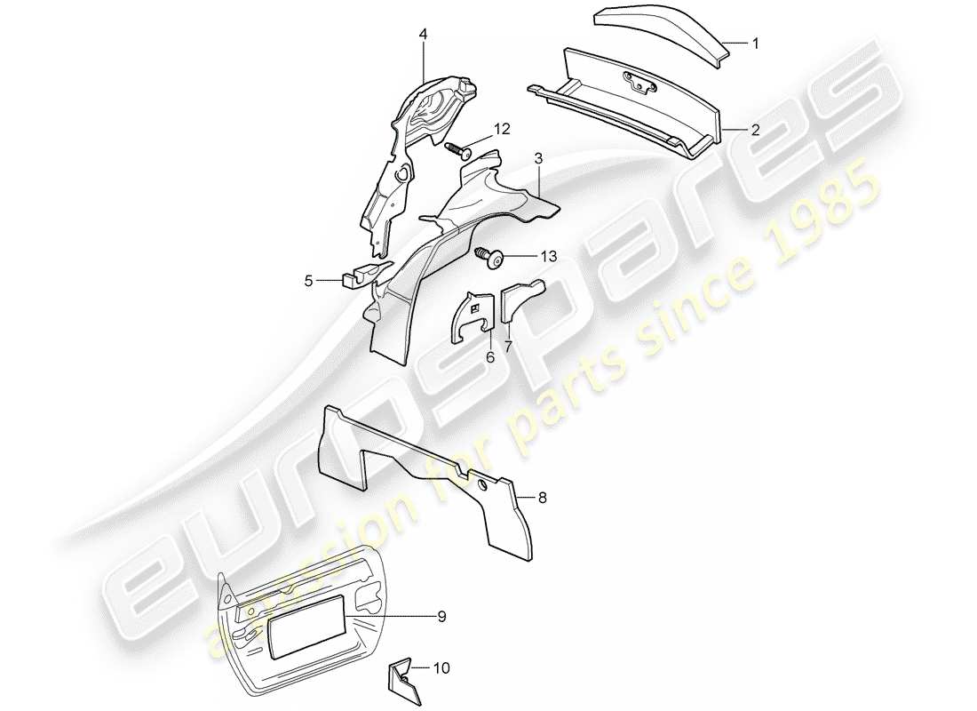 porsche boxster 986 (2002) body shell - sound absorber part diagram