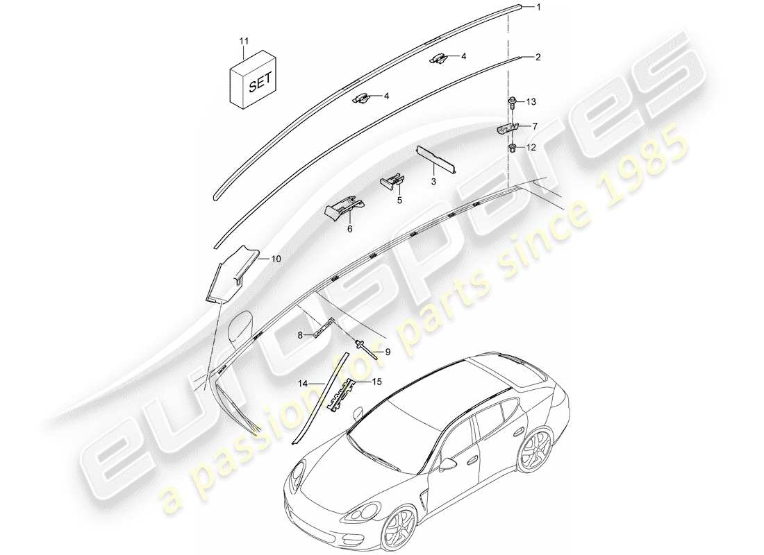 porsche panamera 970 (2016) roof edge strip part diagram