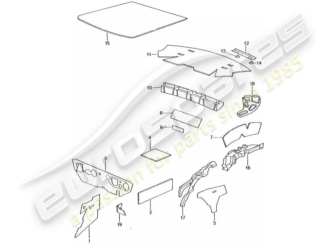 porsche 996 t/gt2 (2002) body shell - sound absorbers part diagram