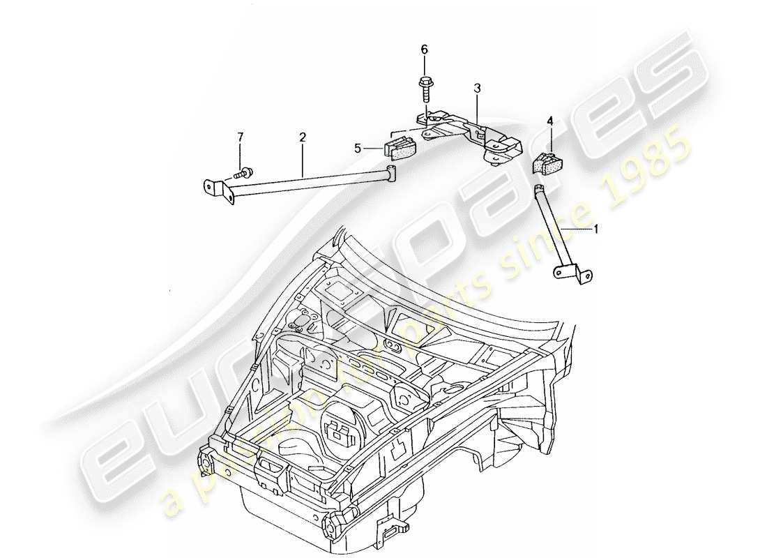 porsche boxster 986 (1999) dome strut part diagram