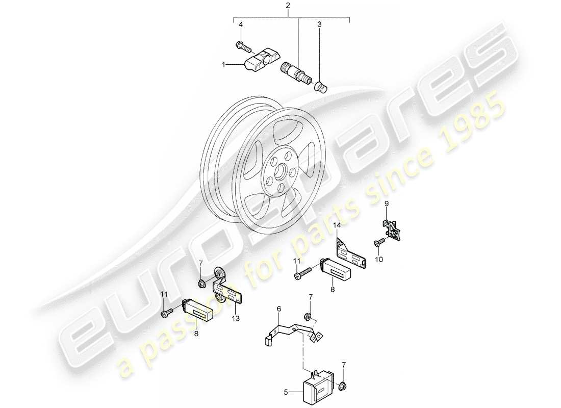 porsche boxster 987 (2005) tire pressure control system part diagram