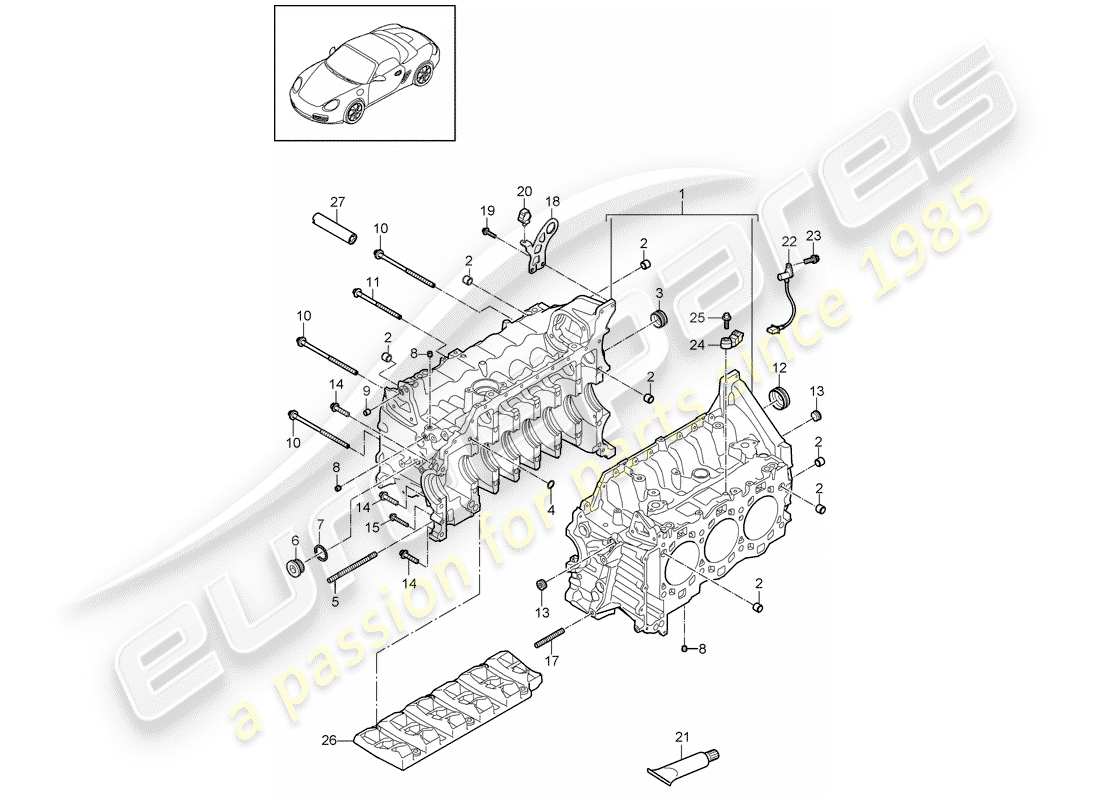 porsche boxster 987 (2010) crankcase part diagram