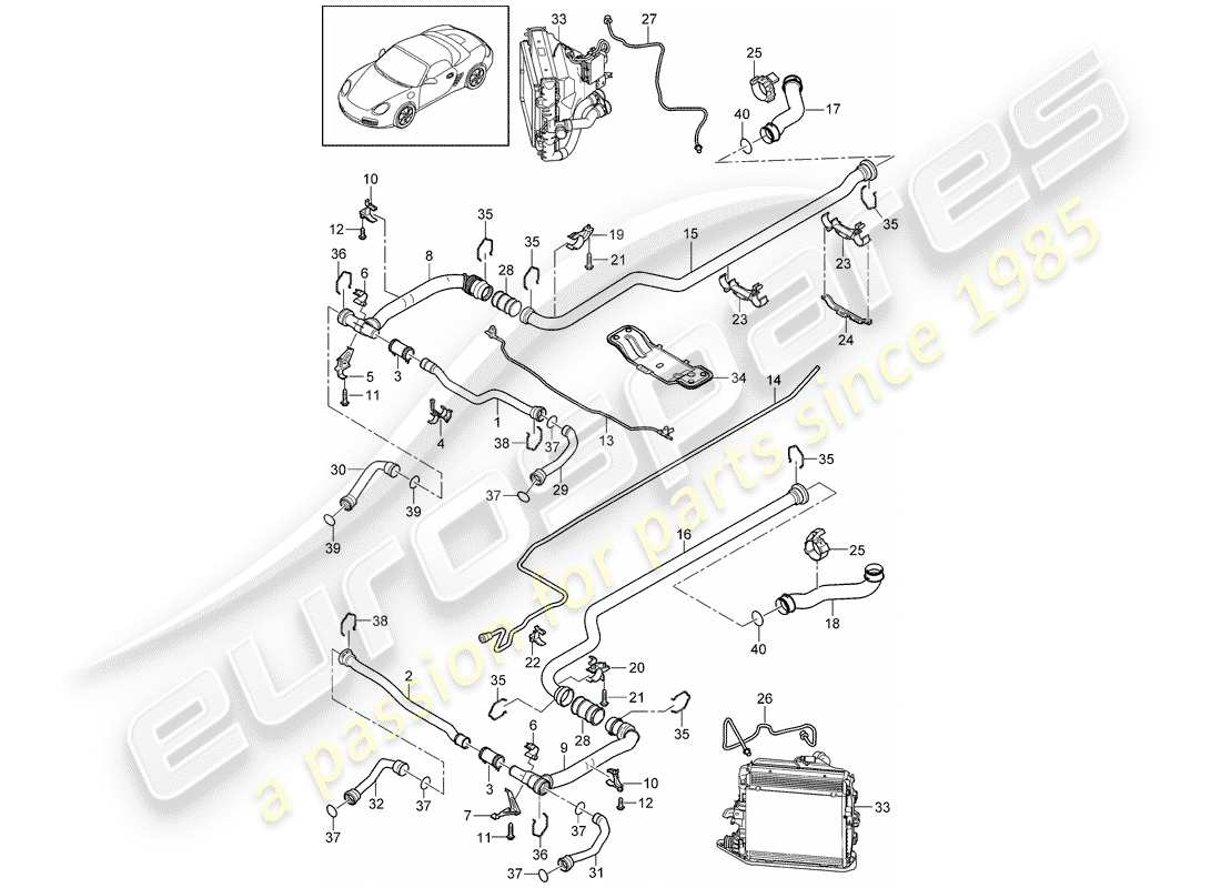 porsche boxster 987 (2010) water cooling 2 part diagram