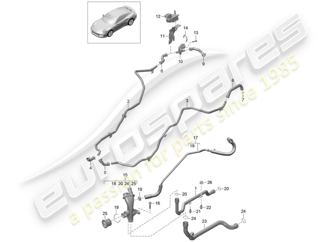 porsche 991 turbo (2016) water pipe part diagram