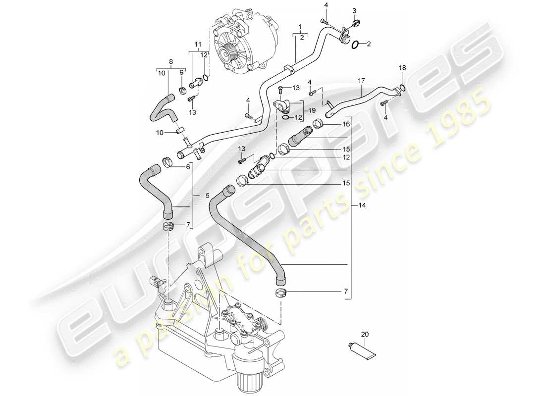 porsche cayenne (2006) water cooling part diagram