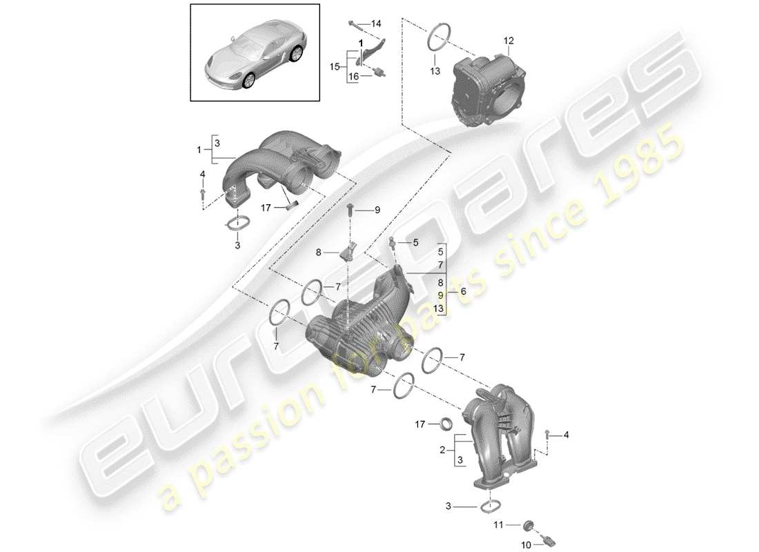 porsche 718 cayman (2018) intake air distributor part diagram