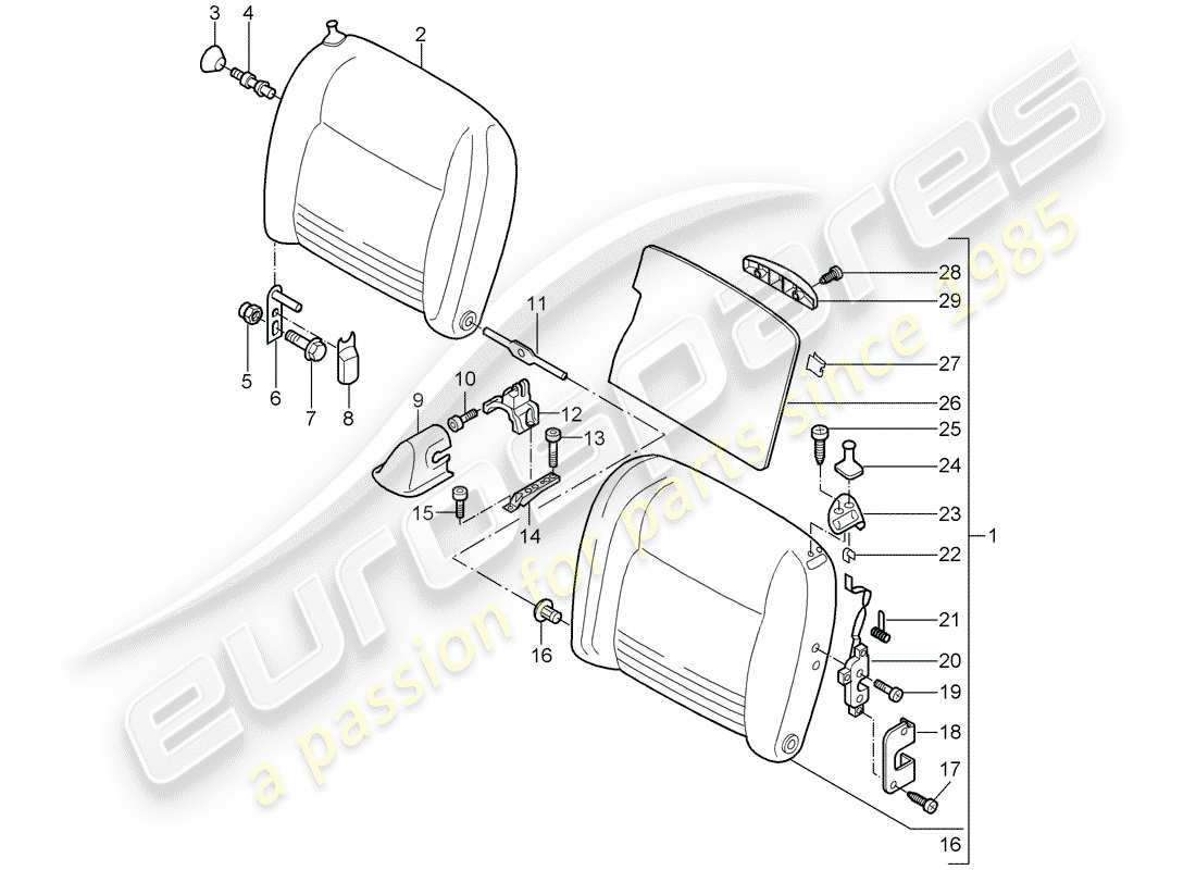 porsche 996 t/gt2 (2002) emergency seat backrest part diagram