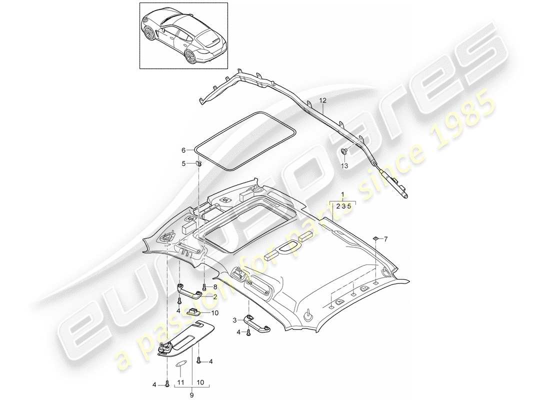 porsche panamera 970 (2012) roof trim panel part diagram