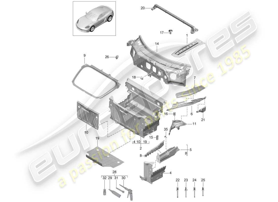 porsche 718 cayman (2020) front end part diagram