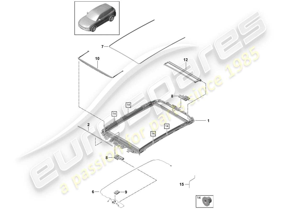 porsche cayenne e3 (2020) glass roof part diagram