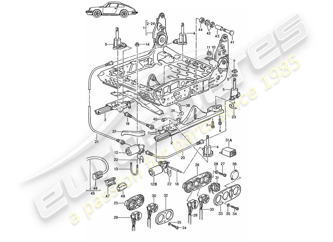 porsche seat 944/968/911/928 (1987) frame for seat - electric - d - mj 1985>> - mj 1986 part diagram