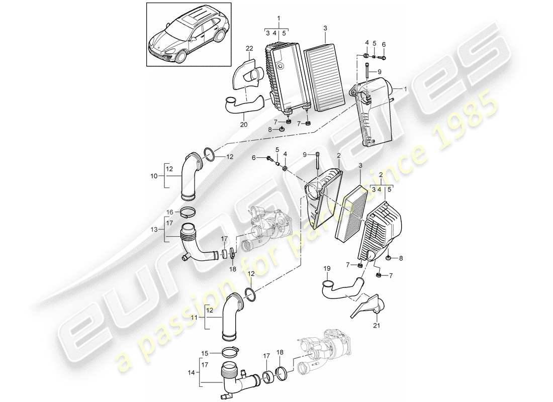 porsche cayenne e2 (2016) air cleaner with connecting part diagram