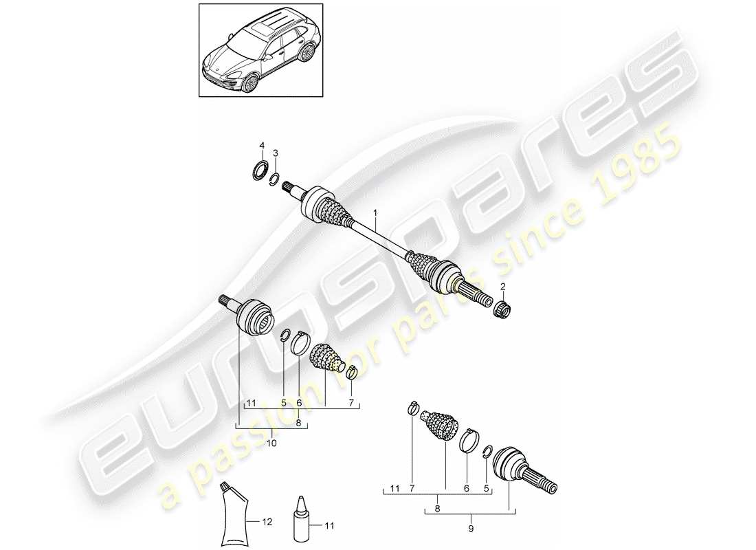 porsche cayenne e2 (2017) drive shaft part diagram