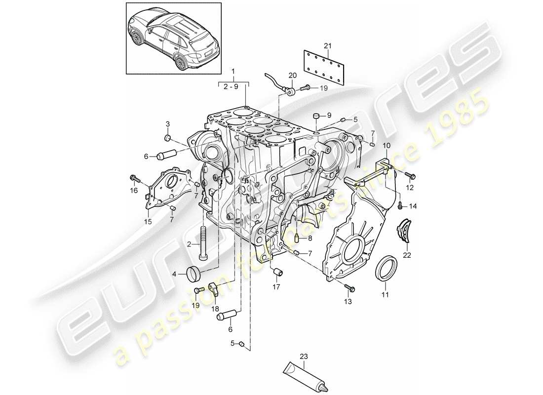 porsche cayenne e2 (2017) crankcase part diagram