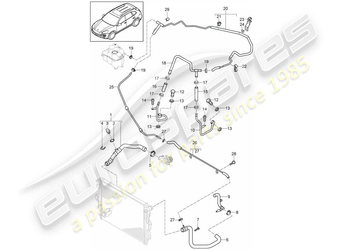 porsche cayenne e2 (2012) water cooling 4 part diagram