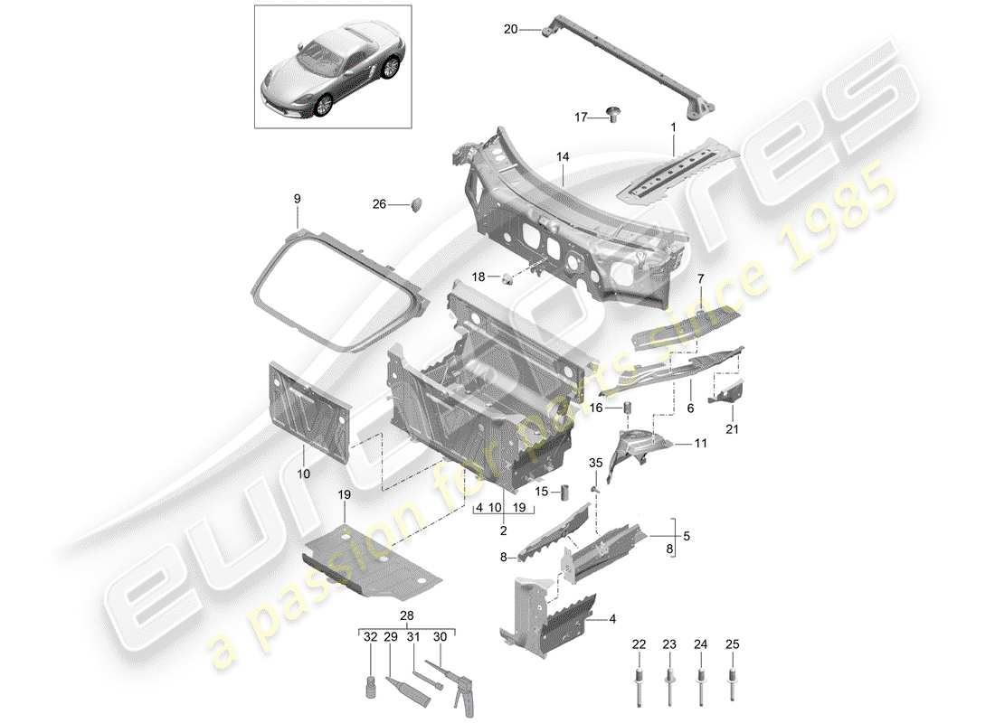 porsche 718 boxster (2020) front end part diagram