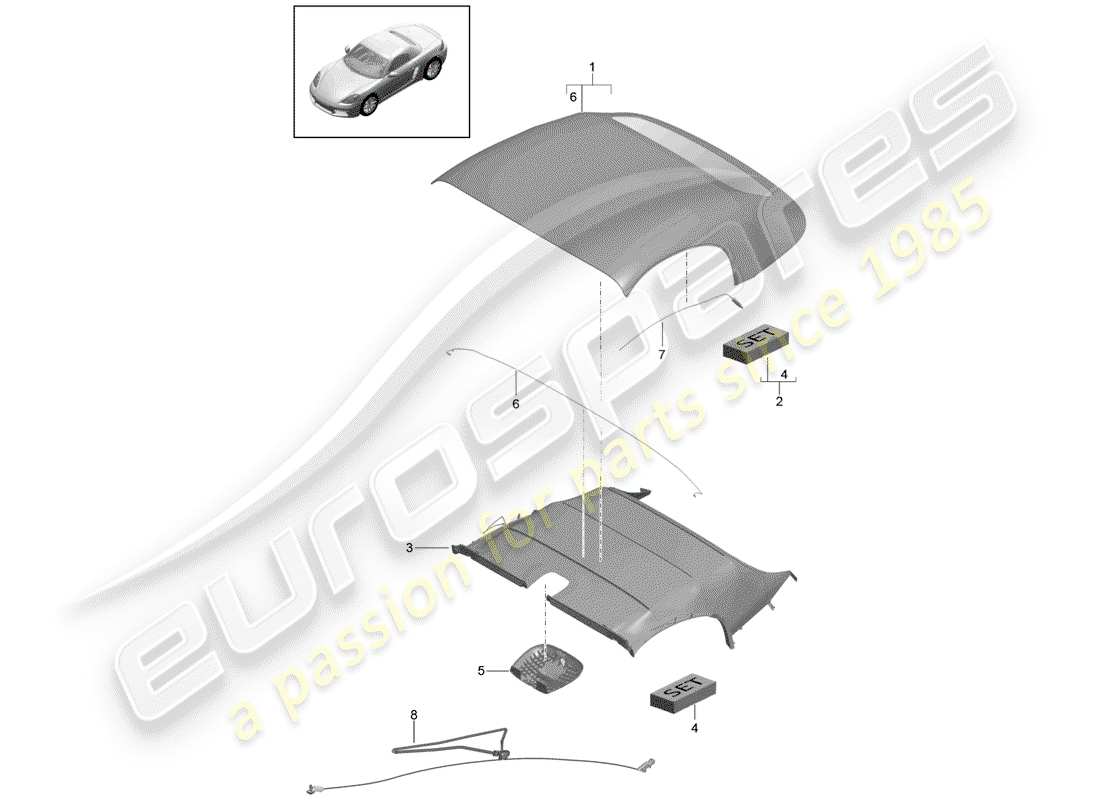 porsche 718 boxster (2020) convertible top covering part diagram