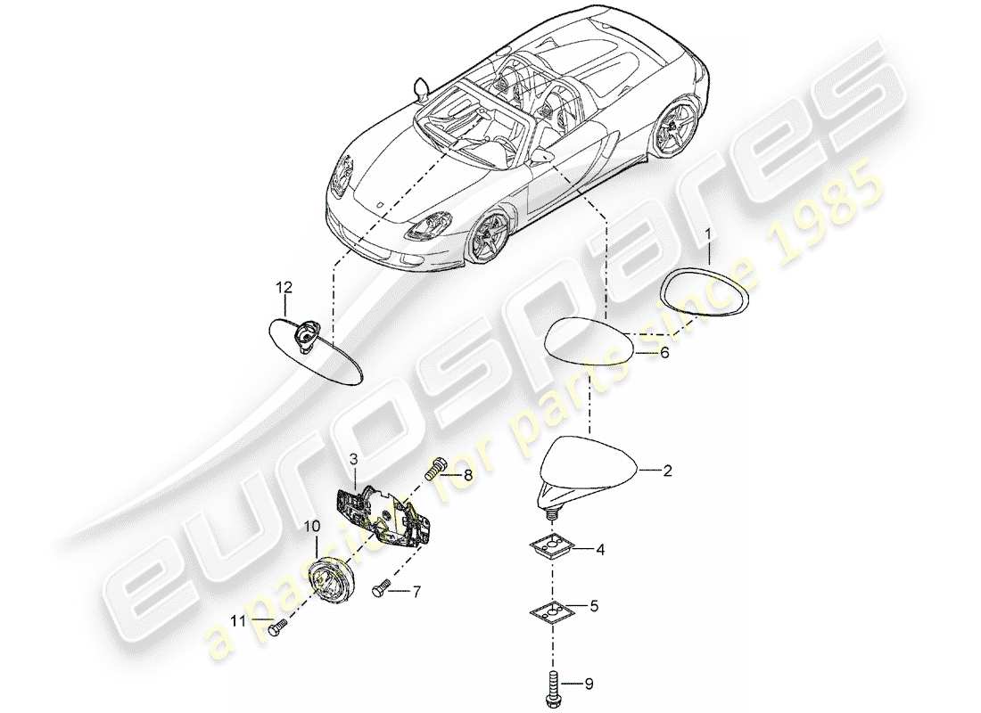 porsche carrera gt (2006) rear view mirror - rear view mirror inner part diagram