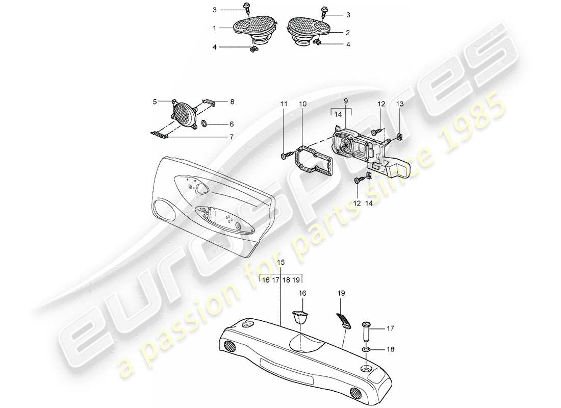 porsche boxster 986 (2001) loudspeaker - d - mj 2002>> part diagram