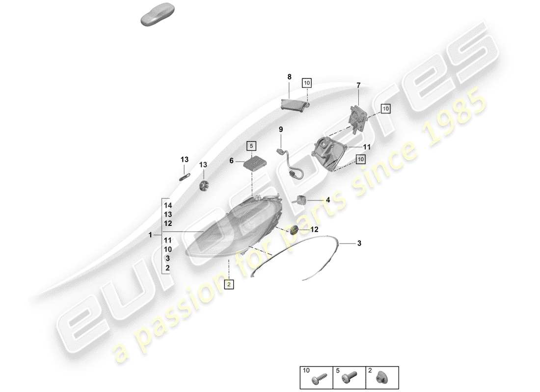 porsche boxster spyder (2020) headlamp part diagram