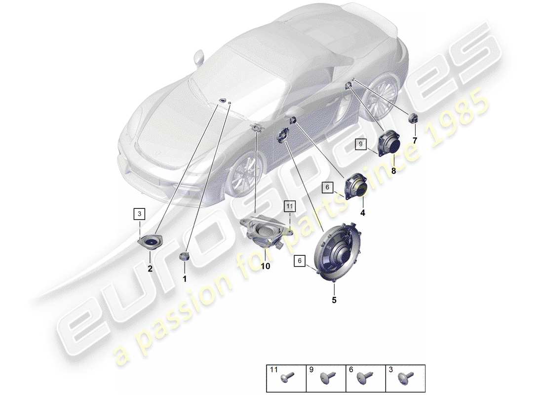 porsche boxster spyder (2019) loudspeaker part diagram