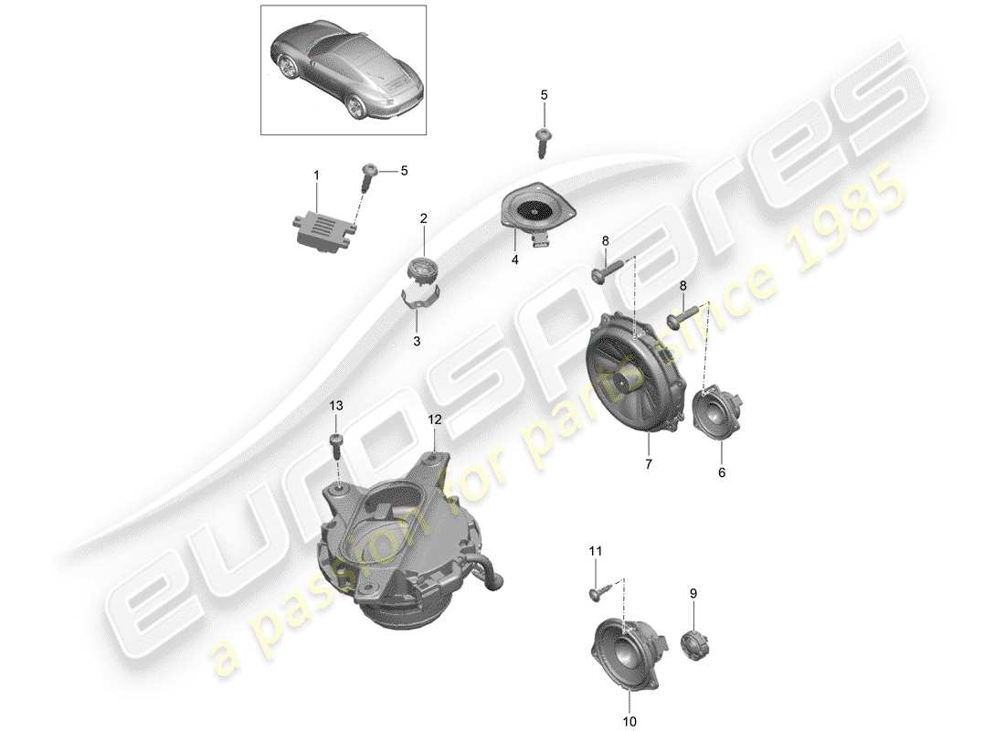 porsche 991 (2013) loudspeaker part diagram