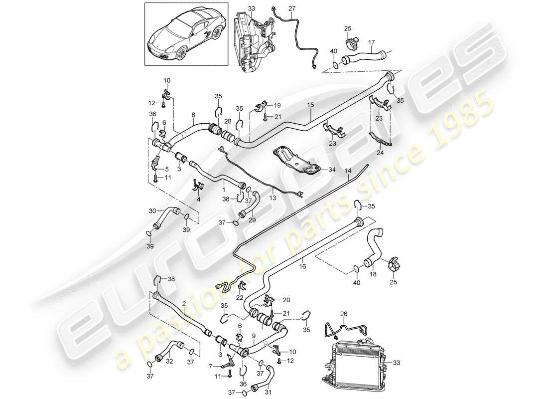 porsche cayman 987 (2008) water cooling 2 part diagram