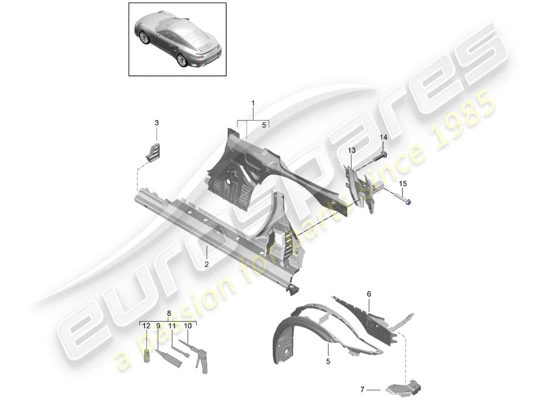 porsche 991 turbo (2015) side panel part diagram