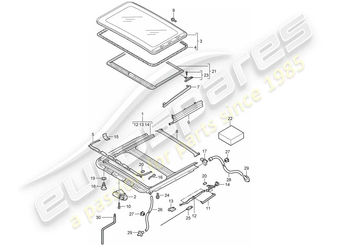 porsche cayenne (2006) glass sliding roof part diagram