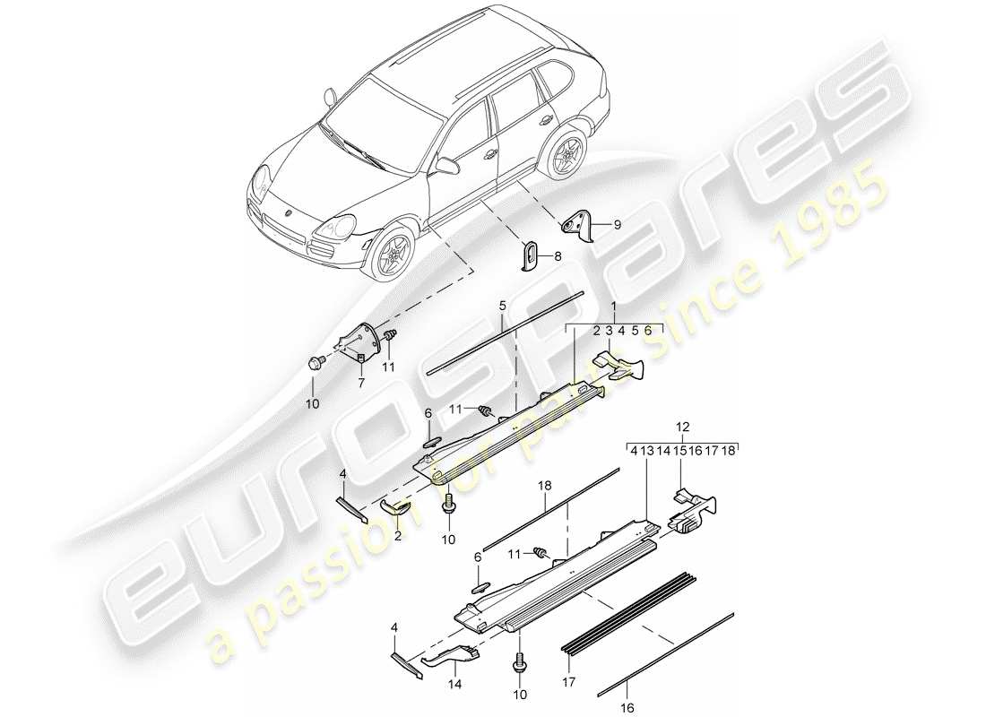 porsche cayenne (2006) trims part diagram