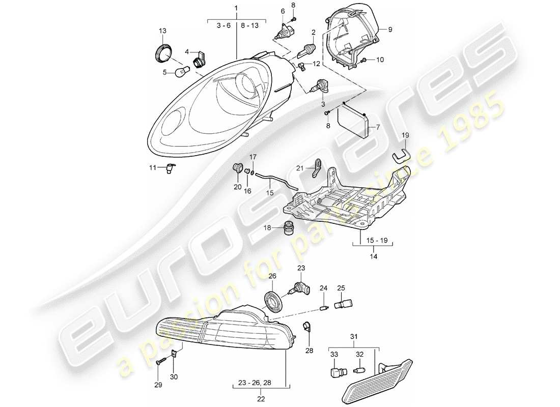 porsche boxster 987 (2005) headlamp part diagram