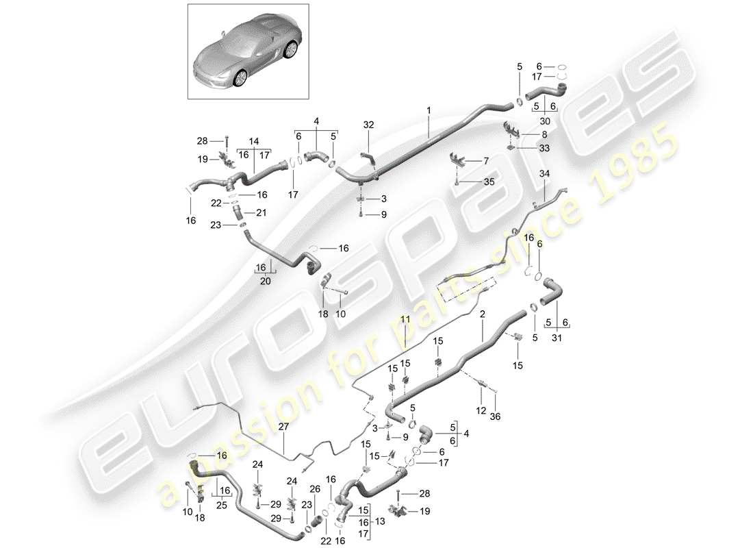 porsche boxster spyder (2016) water cooling 1 part diagram