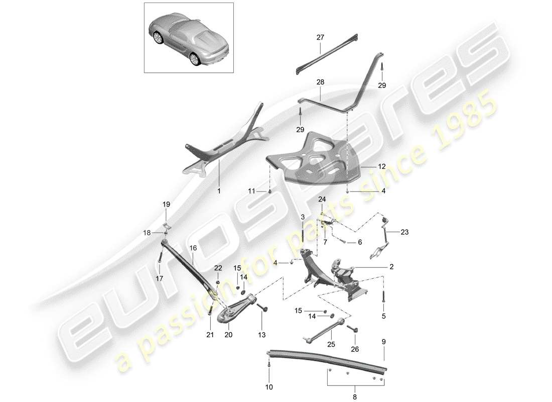 porsche boxster spyder (2016) rear axle part diagram