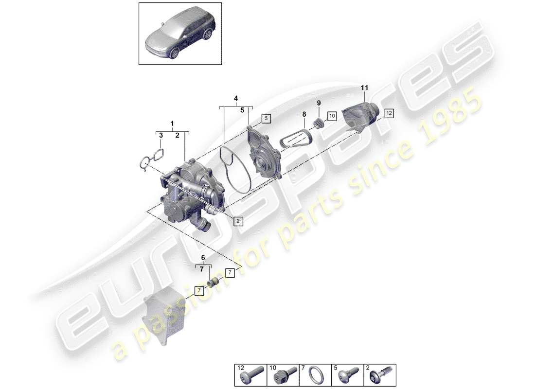 porsche cayenne e3 (2020) thermostat part diagram