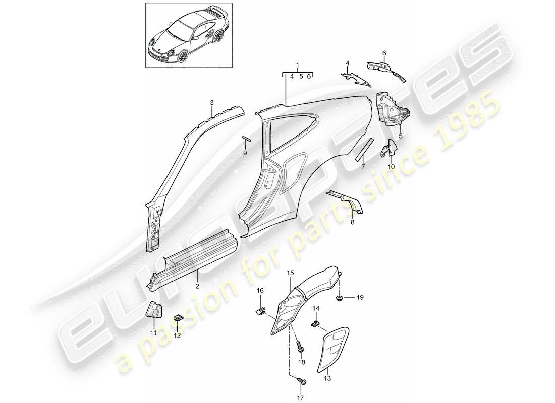 porsche 911 t/gt2rs (2011) side panel part diagram