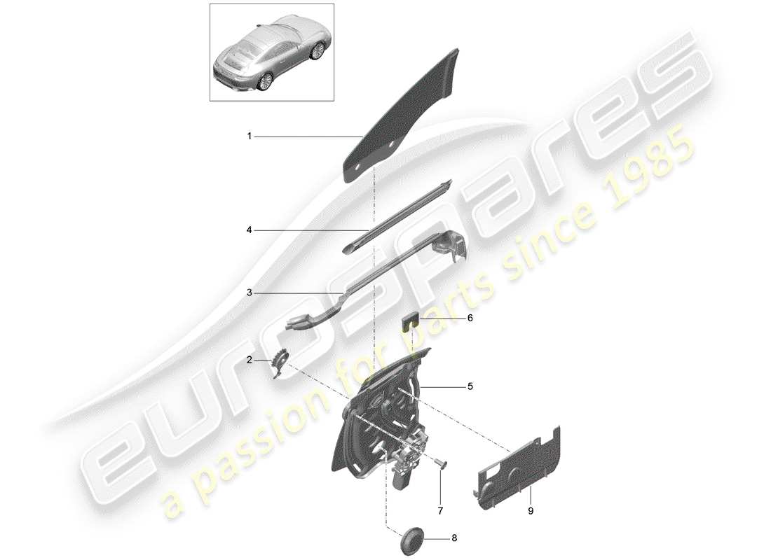 porsche 991 gen. 2 (2018) side window part diagram