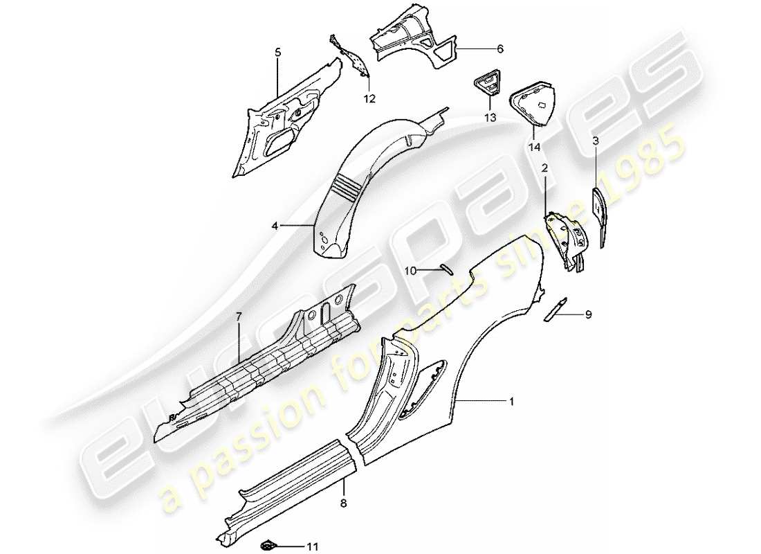 porsche boxster 987 (2005) side panel part diagram