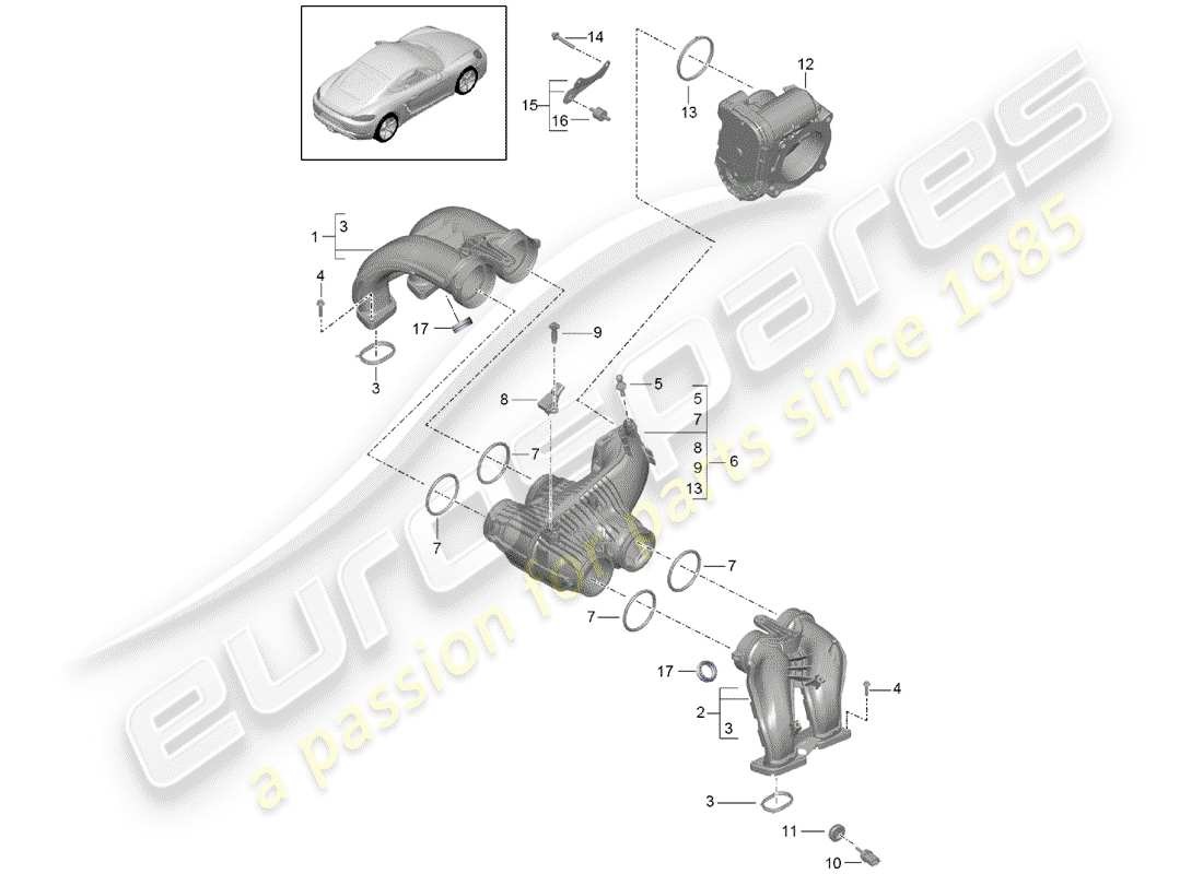 porsche 718 cayman (2020) intake air distributor part diagram